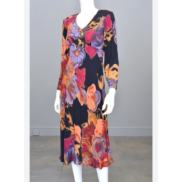 Carole Little Dresses & Skirts - Vintage Carole Little Dress 14 Watercolor Floral Midi Chiffon Gypsy Boho Hippie